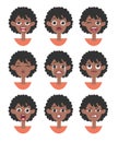 Set of emotional women emoji. Cartoon style illustration female emoticon. Isolated Hand drawn vector facial expression. Gestures