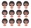 Set of emotional women emoji. Cartoon style illustration female emoticon. Isolated Hand drawn vector facial expression. Gestures