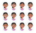 Set of emotional women emoji. Cartoon style illustration female emoticon. Isolated Hand drawn vector facial expression. Gestures