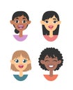 Set of emotional women emoji. Cartoon style illustration female emoticon. Isolated Hand drawn vector facial expression. Gestures