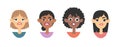 Set of emotional women emoji. Cartoon style illustration female emoticon. Isolated Hand drawn vector facial expression. Gestures