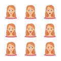 Set of emotions of beautiful blonde girl. Set of different female emotions, vector illustration