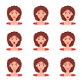 Set of emotions of beautiful girl. Collection of different female emotions, vector illustration