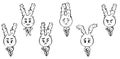 Set of emotions of black contour images of a monster bunny on a white background