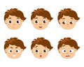 A set of emotions, the face of a funny little boy with different emotions, joy, anger, resentment. Print, stickers for kids Royalty Free Stock Photo