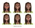 Set of emotions and gestures to the young black african american woman.