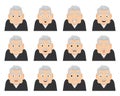 A set of emotions of the grandfather on the face. The senior cartoon character of a male with different expressions.