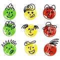Set of emotions green yellow red quality score. Emotion card with funny cartoon faces
