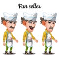 The set of emotions mustachioed meat seller. Vector illustration. Royalty Free Stock Photo