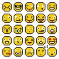 Set of emotions set of emoji smile icons simple pixel smile retro yellow