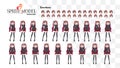 Set of emotions. Sprite full length character for game visual novel. Anime manga girl, Cartoon character in Japanese style. In a