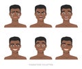 Set of emotions to the young black african american man.