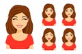 Set of emotions. Young cute girl shows different emotions. Sad, surprised, happy, laughing Royalty Free Stock Photo