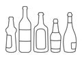 Set of empty alcohol bottles. Simple illustrations