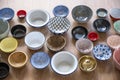 Set of empty bowls of different textures and colors