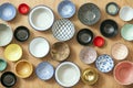 Set of empty bowls of different textures and colors
