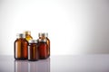 Set of empty brown glass medicine bottles. Horizontal composition. Royalty Free Stock Photo