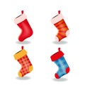 Set of the empty Christmas stockings isolated on the white background. Long socks for presents. Royalty Free Stock Photo