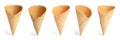 Set of empty crispy wafer ice cream cones on white background Royalty Free Stock Photo