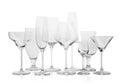 Set of empty glasses for different drinks on white Royalty Free Stock Photo