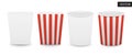 Set of empty paper popcorn boxes isolated on a white background. ÃÂ¡ollection striped and white buckets. Royalty Free Stock Photo