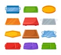 Set Empty Plastic, Metal and Wooden Trays, Takeout Items. Serving Trays for Home Kitchen, Caterer Food, Office Parties