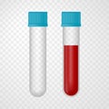 Set of empty tube and blood sample tube test isolated on transparent background.