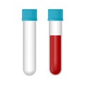 Set of empty tube and blood sample tube test isolated on white background.