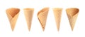 Set of empty wafer ice cream cones on background. Banner design Royalty Free Stock Photo