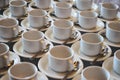 Set of Empty white ceramic tea or coffee cup and saucers Royalty Free Stock Photo