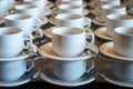 Set of Empty white ceramic tea or coffee cup and saucers, top vi Royalty Free Stock Photo