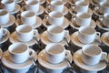 Set of Empty white ceramic tea or coffee cup and saucers, top vi Royalty Free Stock Photo