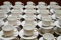 Set of Empty white ceramic tea or coffee cup and saucers Royalty Free Stock Photo