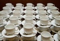 Set of Empty white ceramic tea or coffee cup and saucers Royalty Free Stock Photo