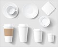 Set of Empty White Coffee Brand Cups