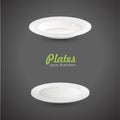 Set of empty white plate on the grey background. Vector illustration