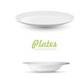 Set of empty white plate on the white background. Vector illutration