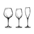 Set of empty wine glasses.