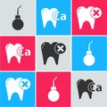 Set Enema pear, Calcium for tooth and Tooth with caries icon. Vector