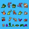 Set of enemies characters from 8-bit Darkwing Duck classic video game, pixel design vector illustration