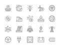 Set of Energy Industry Line Icons. Power Plant, Solar Station, Battery and more.