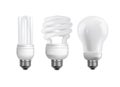 Set of 3 energy saving bulbs on white background Royalty Free Stock Photo