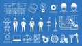 A set of engineering icons. It contains blueprints, engineer icons, tools, construction icons, mechanical icons