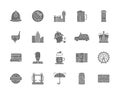 Set of English Culture Grey Icons. Traditional Postbox, Police Helmet and more.