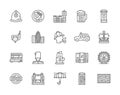 Set of English Culture Line Icons. Traditional Postbox, Police Helmet and more.