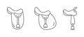 Set of english jumping or dressage saddles flat outline icons. Minimal logos for horse riding school, yard or farm, or Royalty Free Stock Photo