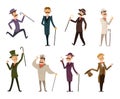 Set of english victorian gentlemen. Characters in dynamic poses