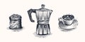 set of Engraving coffee illustration premium