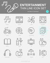 Set of Entertainment Vector Line Icons. Includes Music, Movie, sing, Game and more