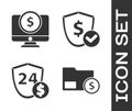 Set Envelope with coin dollar, Computer monitor with dollar, Shield with dollar and Shield with dollar icon. Vector
